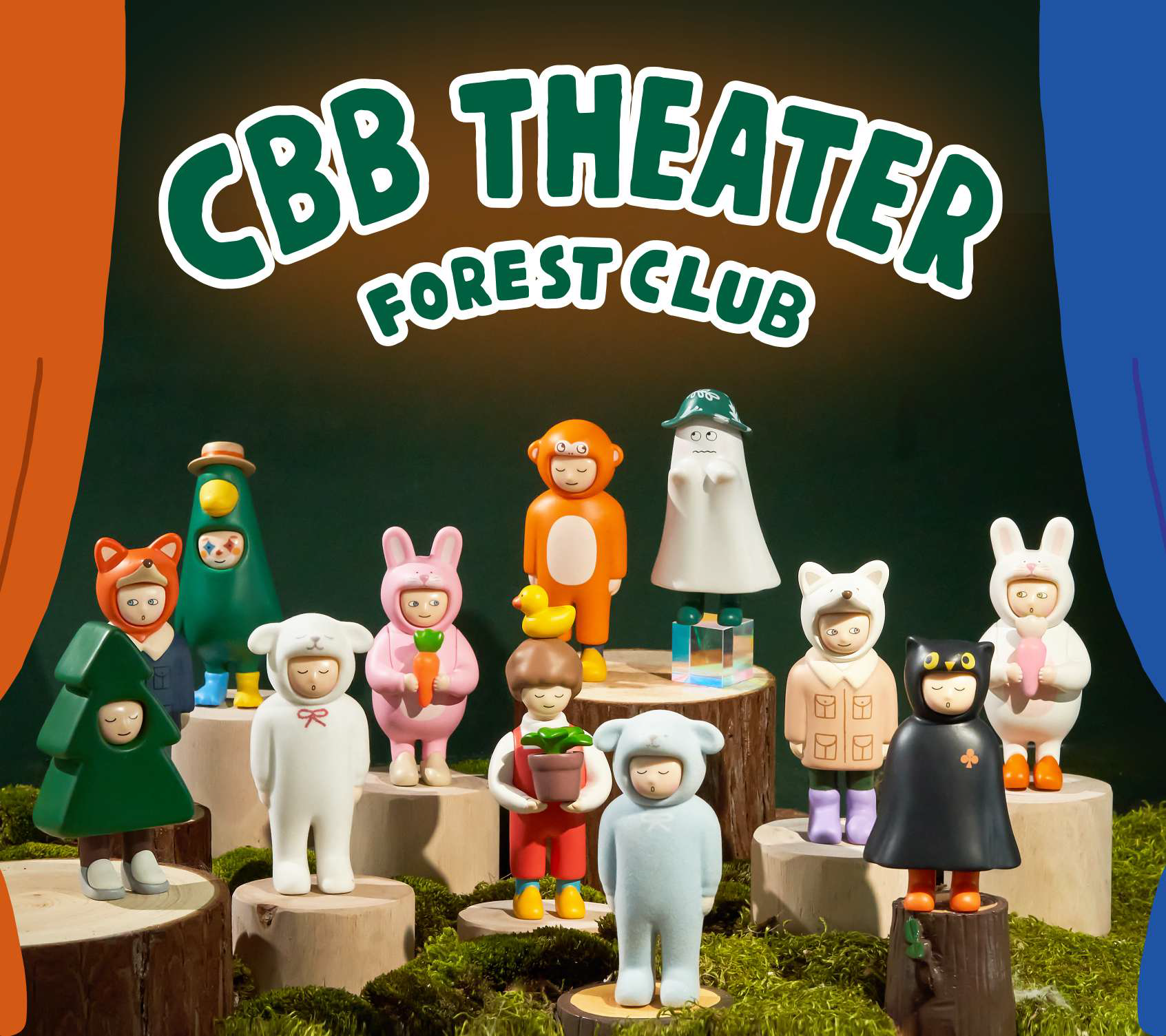 CIRCUS BOY BAND CBB Forest Club Blind Box Series: Toy dolls on stumps, holding a carrot, in garments, with a tree face.