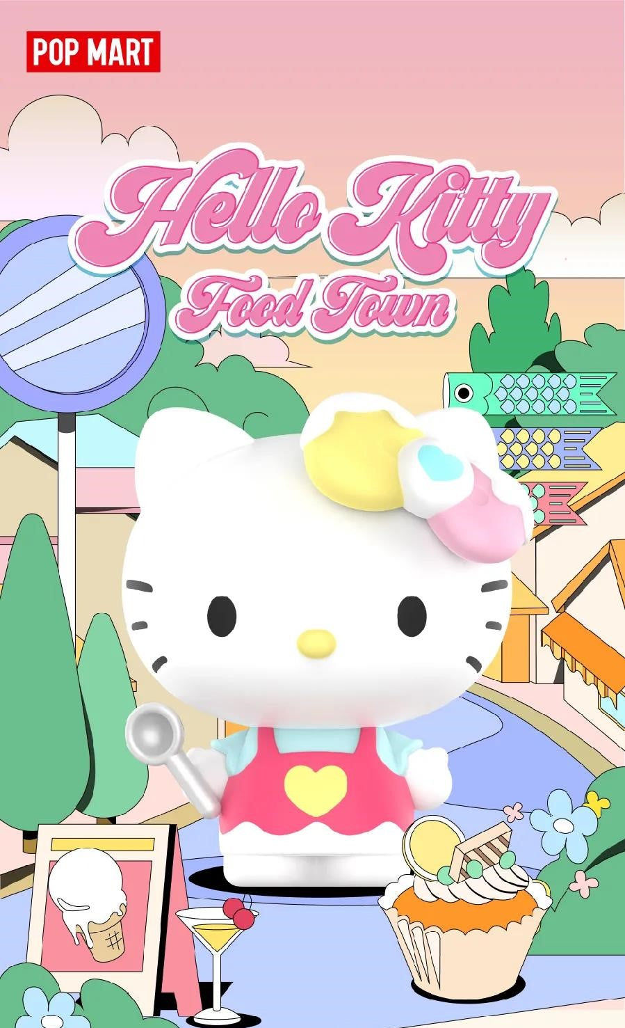Cartoon cat character on Hello Kitty Food Town Blind Box Series.
