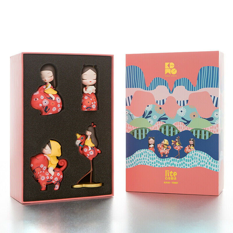 White Night Fairy-Lite figurines in a box, cartoon style child art, created by Steven Jia.