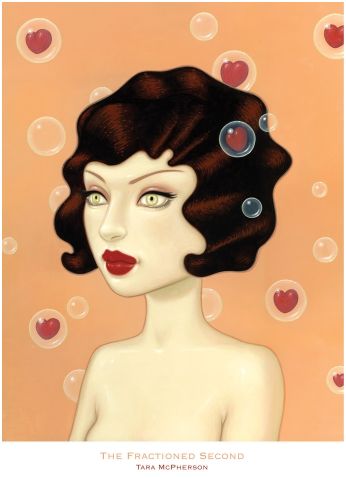 A woman with red lips and lipstick in a painting - The Fractioned Second Mini Print by Tara McPherson, postcard print 8.