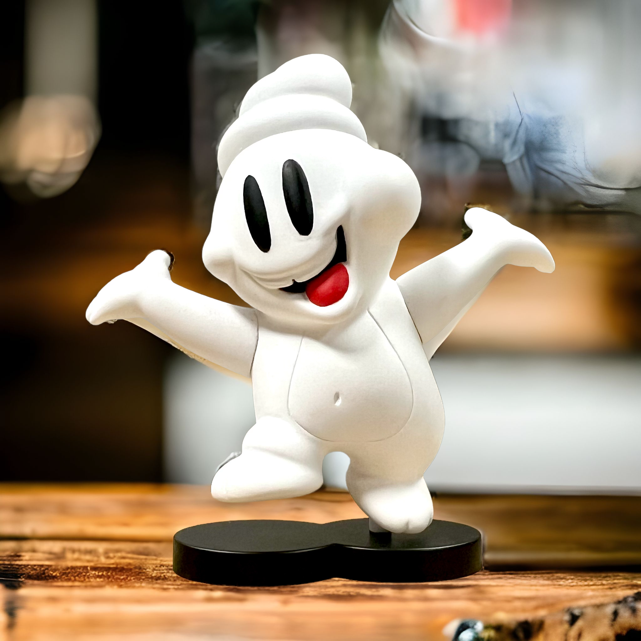 A small toy animal figure cartoon mascot by SketOne, leaping into the air.