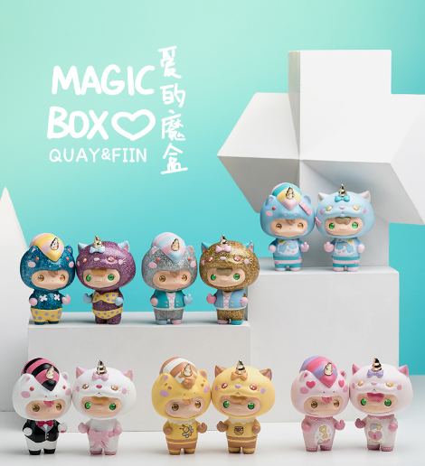 Quay & Fiin Love Magic Series toy collection by KiK Toyz x 1983, featuring various figurines including animals and cartoon characters.