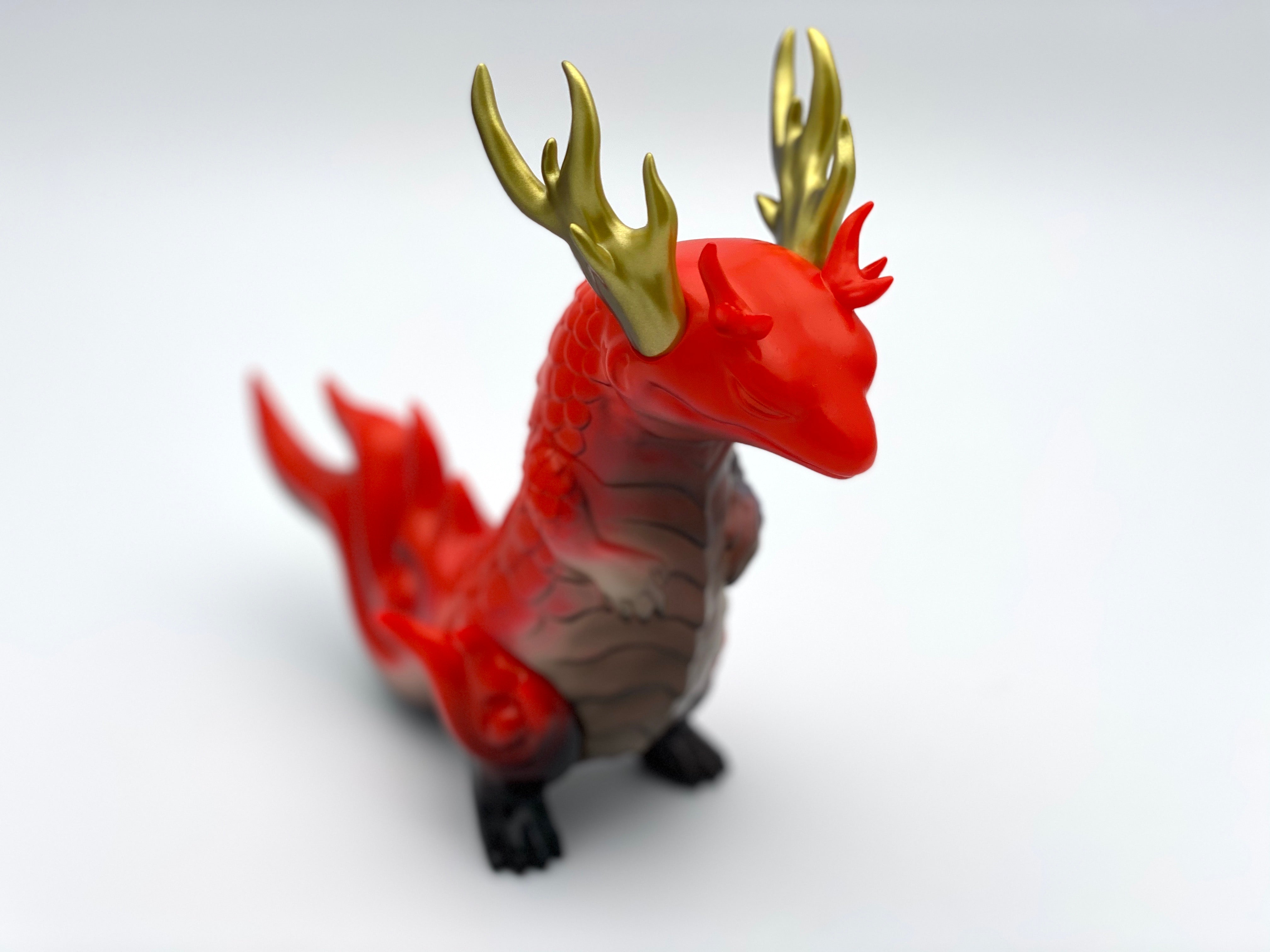 Japanese Soft Vinyl Rinkaku - Misogi By CORE Kashi figurine, 15cm tall, 18cm from nose to tail, featuring a dragon toy with gold antlers.
