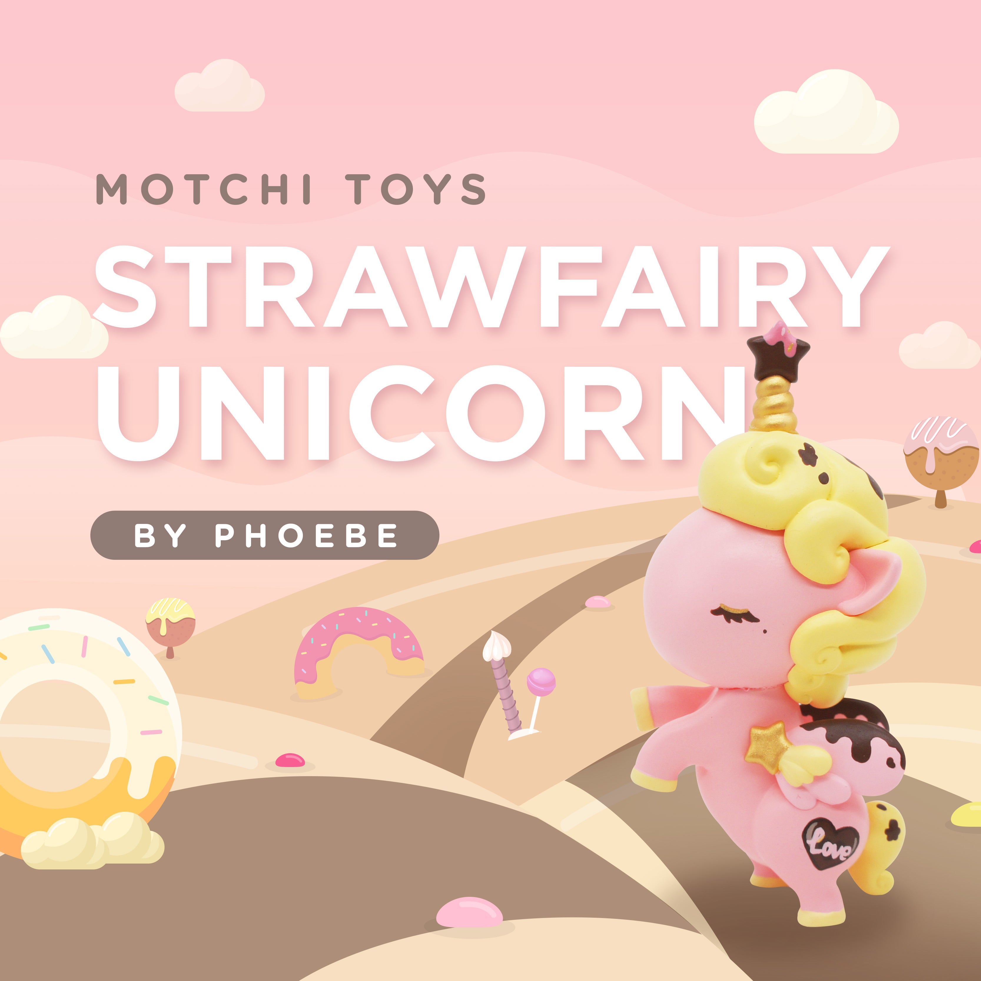 A hand-painted resin toy unicorn with a star on its horn, part of the Motchi Unicorn Starwfairy collection by Phoebe.