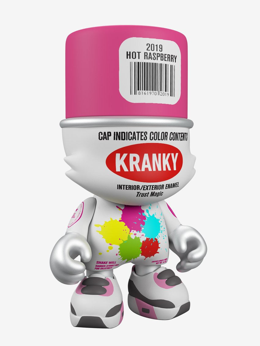 Toy with a paint can on its head, showcasing a realistic nozzle. 8-inch tall vinyl toy by Sket One.