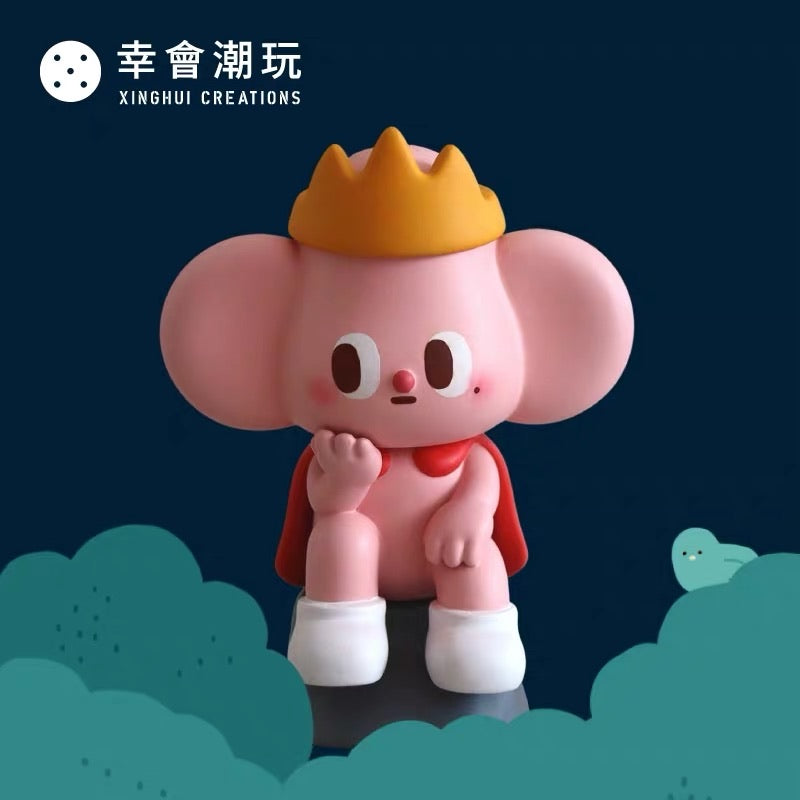 Toy animal figurine with crown and cape, part of Starfy Thinker Blind Box Series by Raccoon Factory.