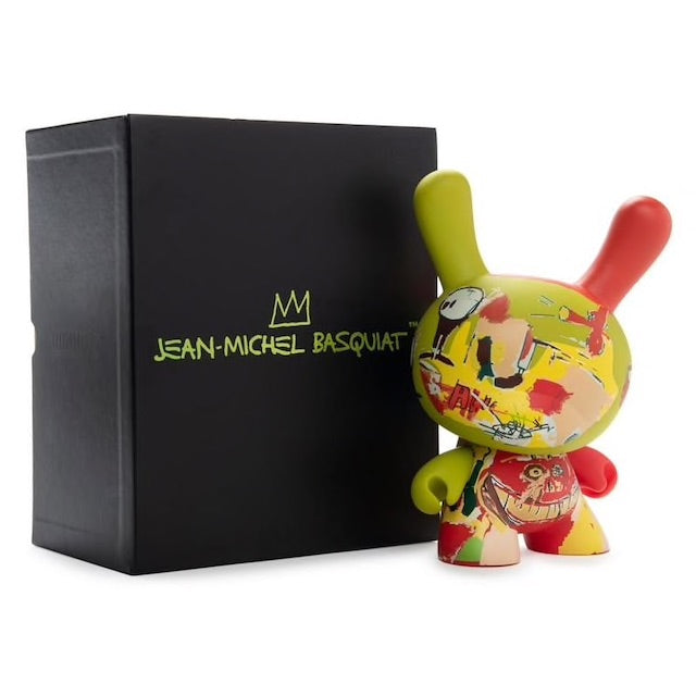 Jean-Michel Basquiat 8 Masterpiece Dunny with toy and box, close-up detail.