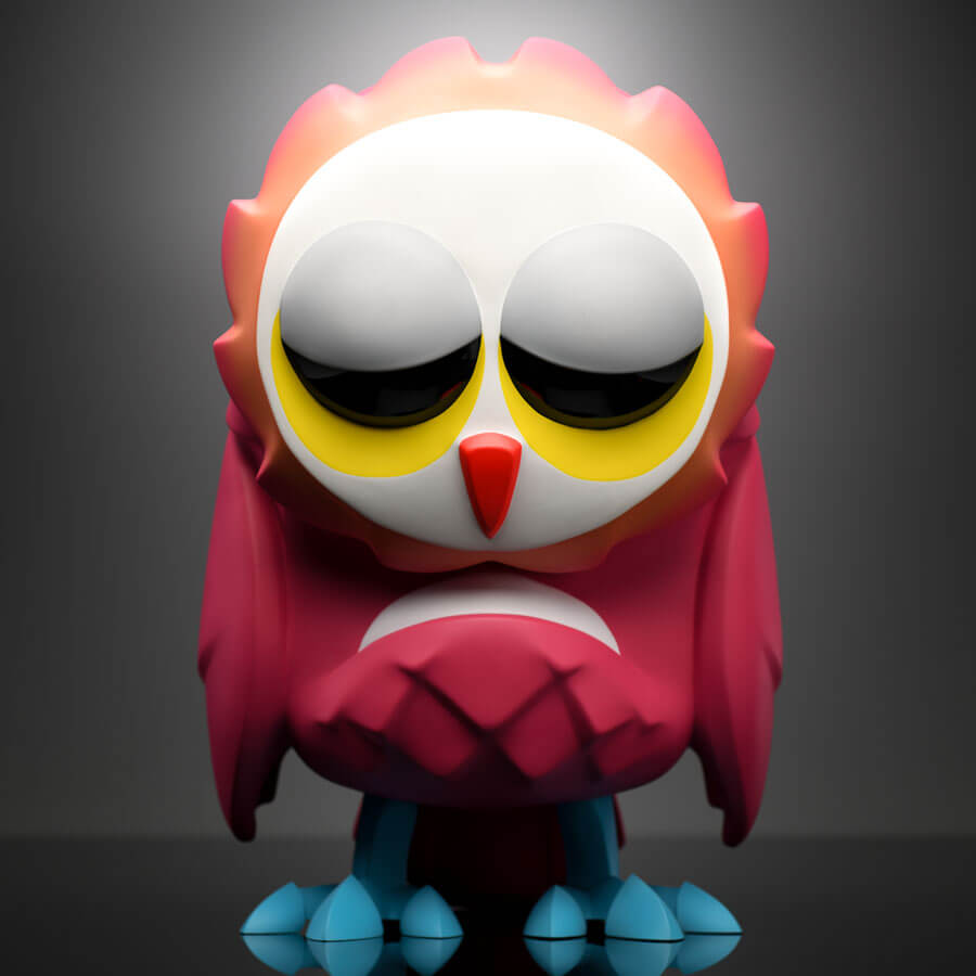 Toy owl with big eyes, close-up of a toy - Omen Totem – Fade [Falling Star] by Coarse, limited edition sculpture.