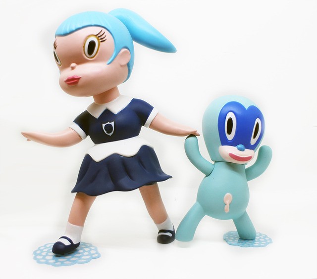 Gary Baseman's Wild Girls Set: Beverly Blue Edition toy figurine of a girl and cartoon character with magnetic hands.