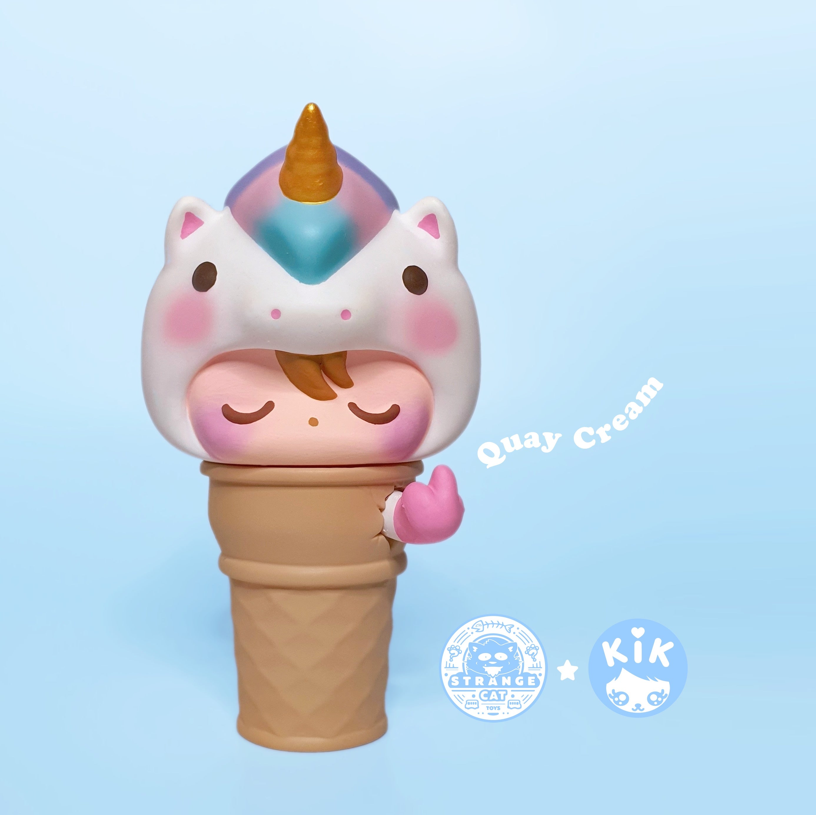 QuayCream by KiK vinyl toy in ice cream cone with rotating head.