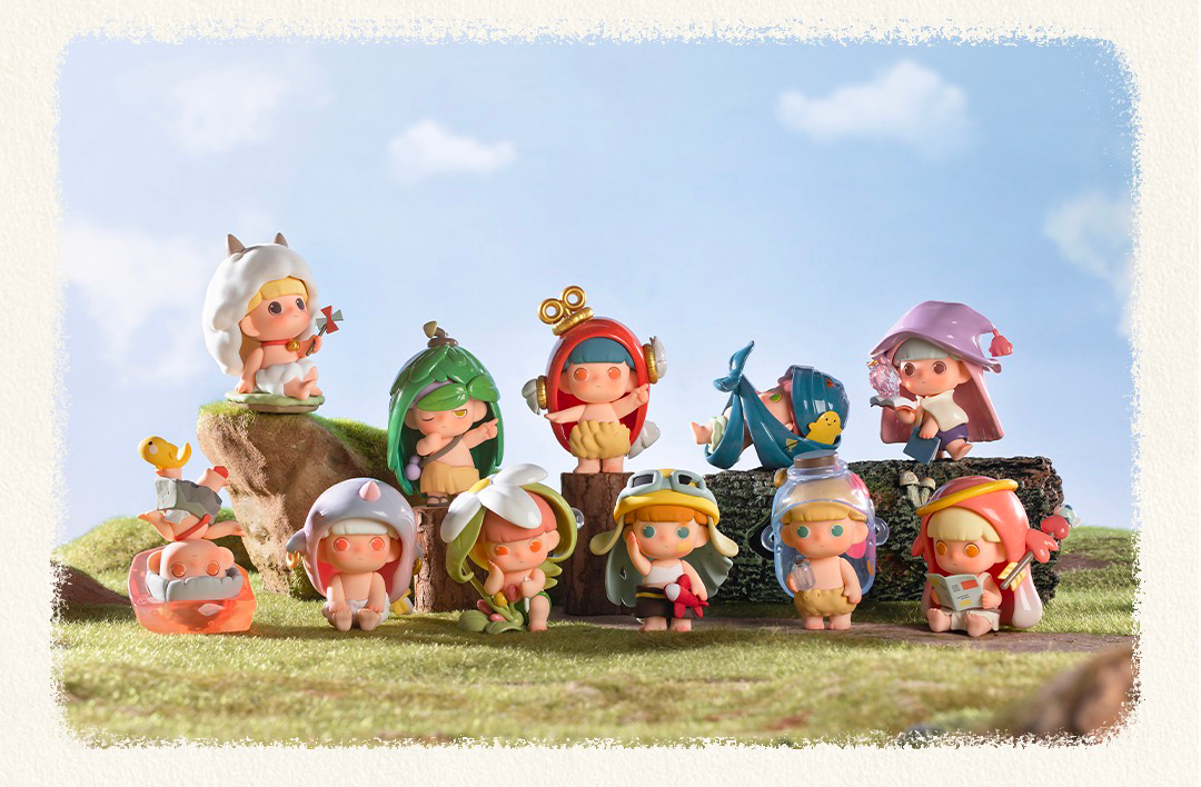 A group of small toy figurines from GUADI UTOPIA VALLEY Blind Box Series.